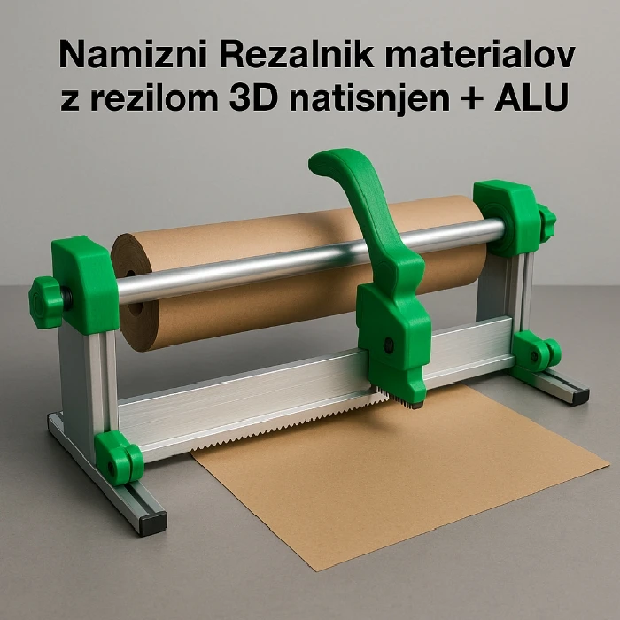 Namizni Rezalnik materialov z rezilom 3D natisnjen   ALU, namizni rezalnik materialov, ceneje, ugodno, prihranek, lokalno, ljubljana, orodno jeklo, 3D tisk, alu okvir, zavijanje paketov, rezanje folij, DTF